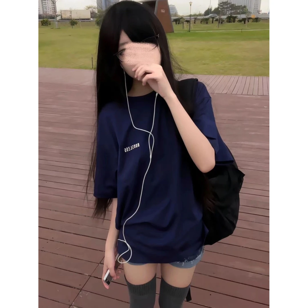 纯棉夏季新款国潮印花宽松短袖T恤女ins美式情侣显白上衣韩版学生