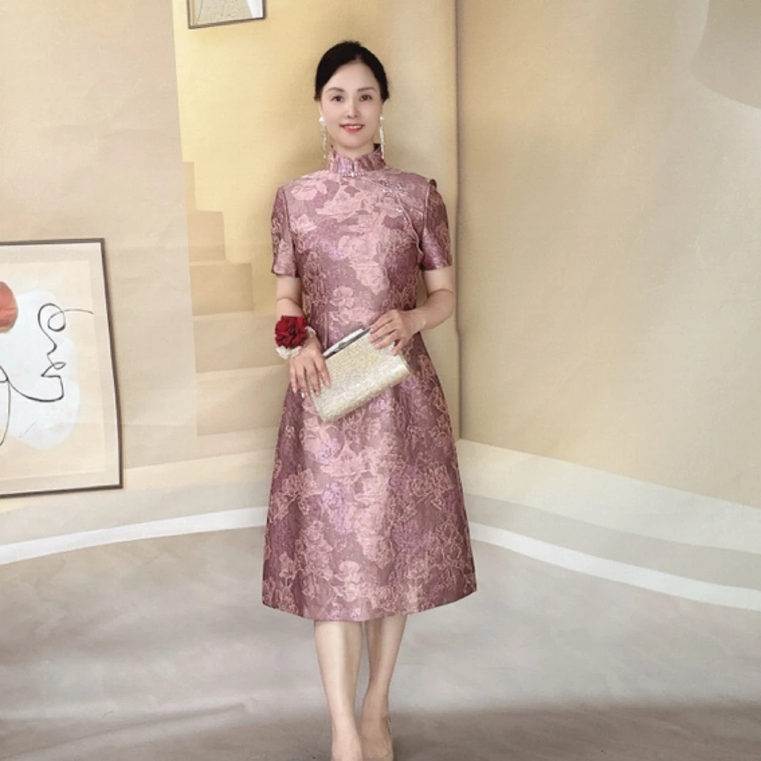 喜妃琳0006妈妈喜婆婆婚宴礼服订婚宴旗袍改良裙子短款优雅复古风