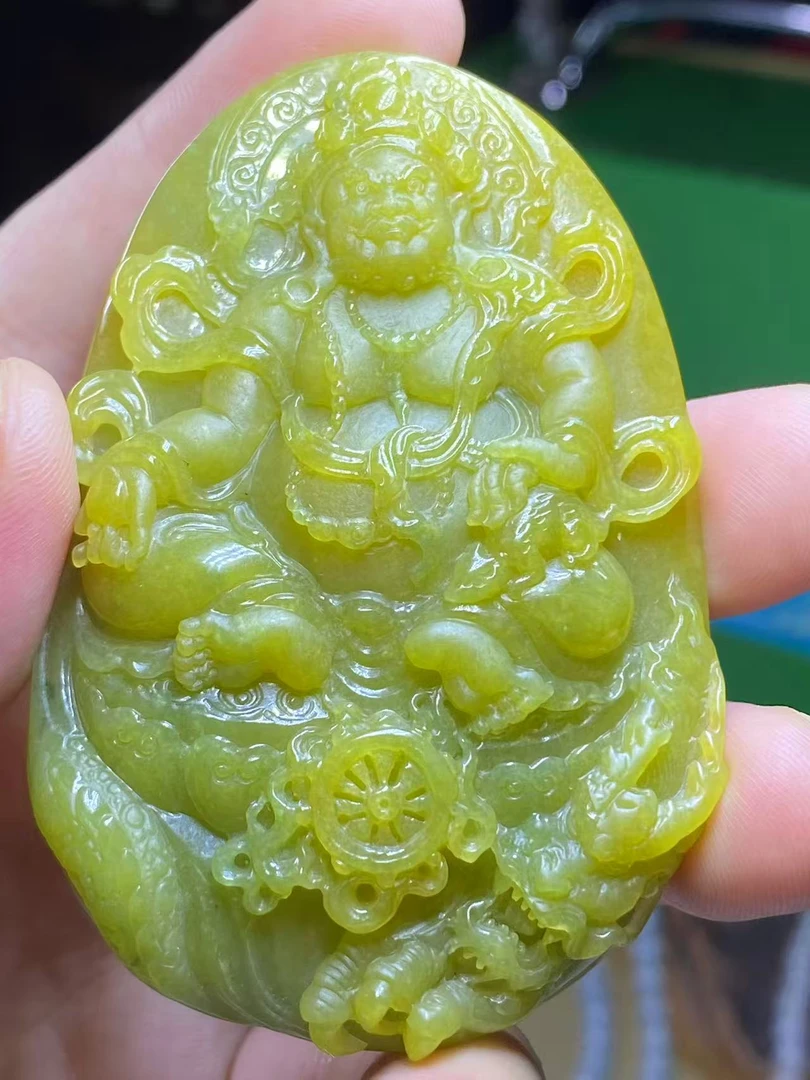 天然缅甸翡翠a货黄财神吊坠