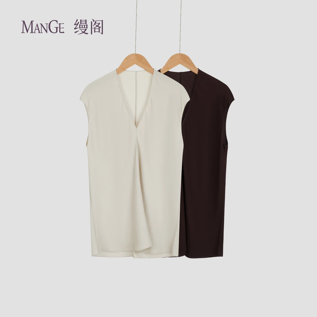 MANGE缦阁 100%桑蚕丝22姆米双乔缎 简约百搭无袖上衣背心