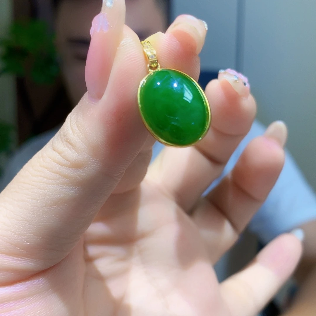 颈饰银S925镀金镶嵌和田玉（碧玉）