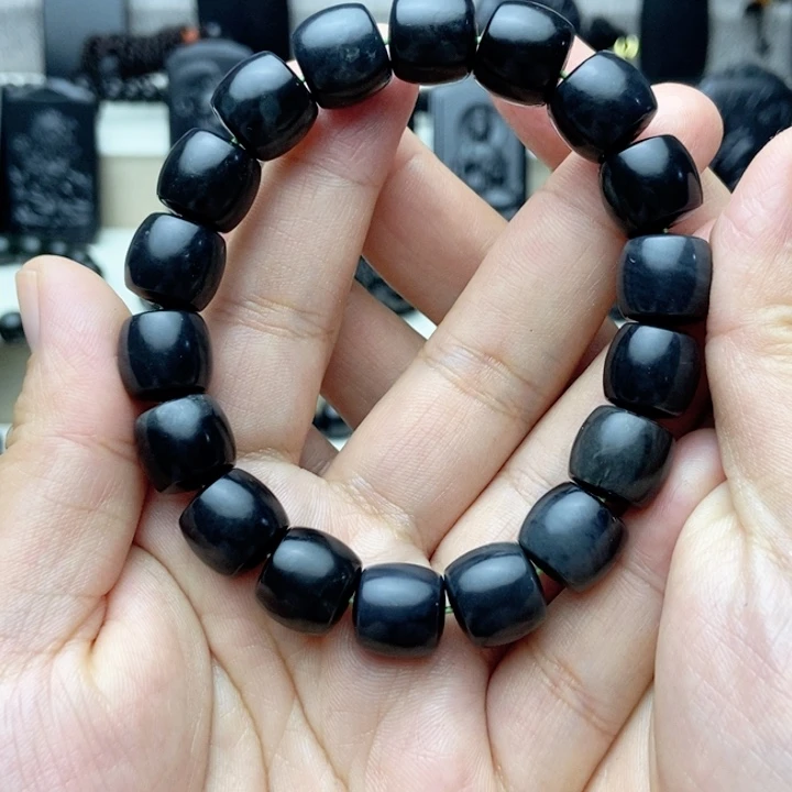 未镶嵌手链和田玉（墨玉）午**阳卡12直切手串 包容➕颗珠子