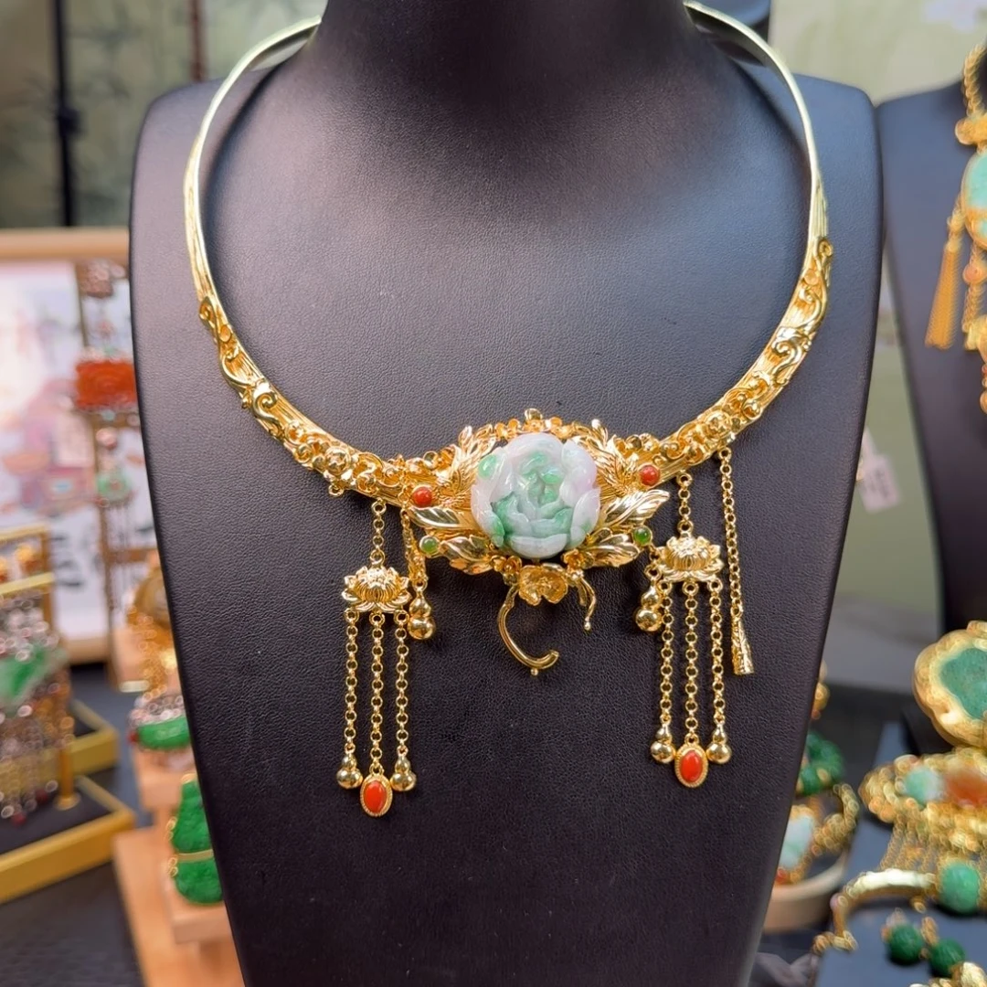 翡翠银S925镀金镶嵌项圈