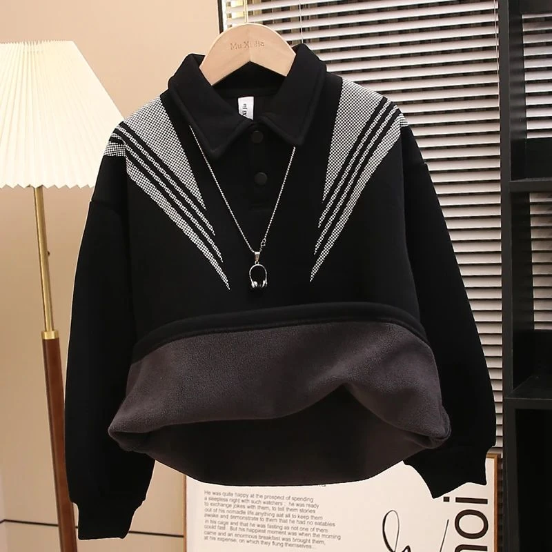 儿童装男童冬季一体加绒卫衣2025新款中大童秋冬款男孩加厚上衣潮