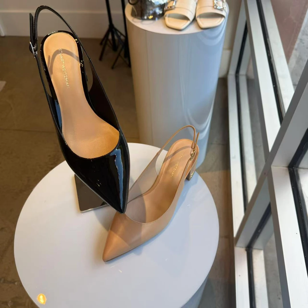 STUART WEITZMAN尖头方跟凉鞋DANCER 45 BLOCK SLINGBACK