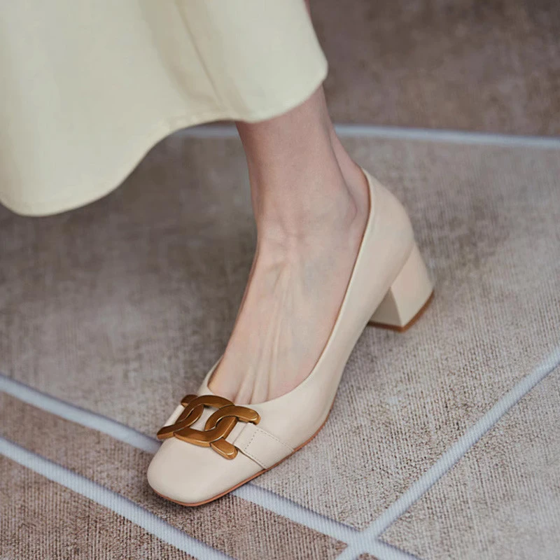 重磅推荐！巨软巨软~正品法式复古单鞋女粗跟百搭方头女鞋中跟