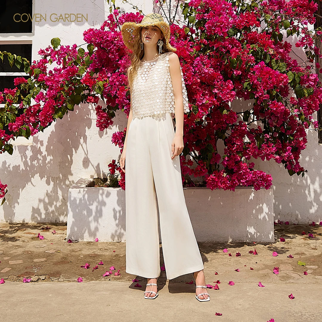 哥文花园醋酸无袖连体裤长裤CSC2063068