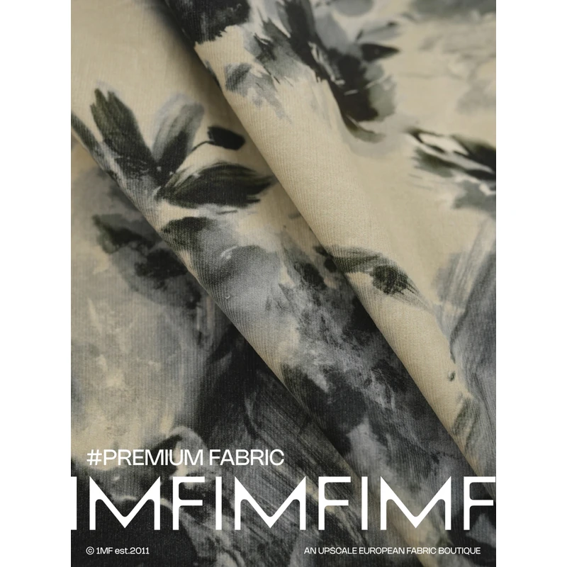 PINTO棉灯芯绒水墨画花衬衫连衣裙面料意大利进口