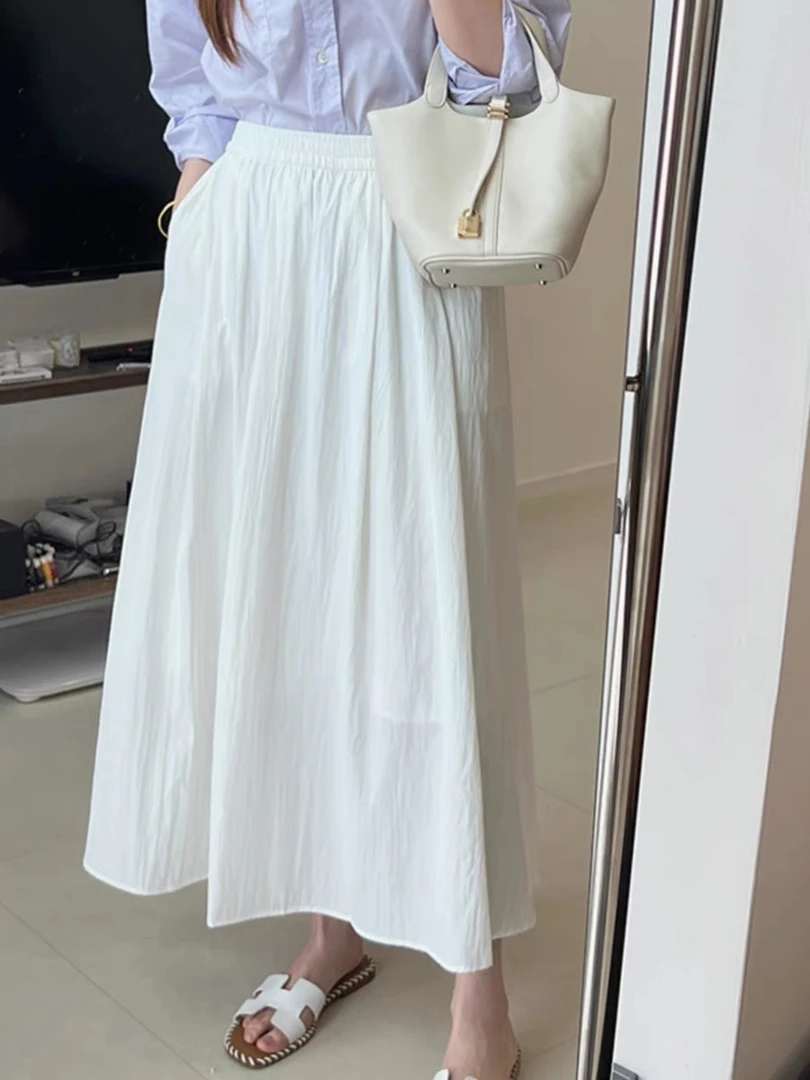敏敏推荐【懒人搭配】夏季高腰显瘦垂坠感a字韩系休闲长裙802