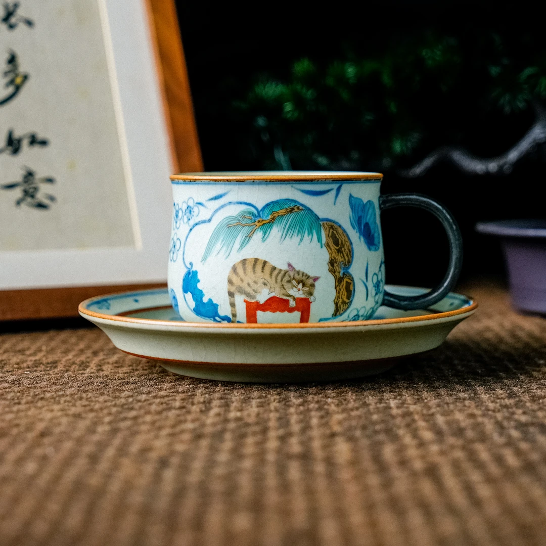 【朴云堂】12睡猫圆融咖啡杯套组 朴杯0460