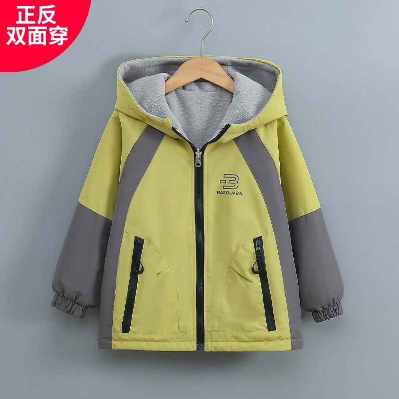 童装男童加绒双面穿外套2025新款儿童冲锋衣春秋冬防水两面穿