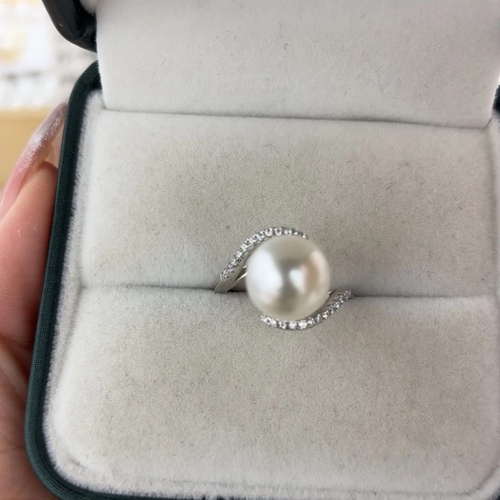 定制海水珍珠银S925镶嵌吊坠(不含链)澳白10-11m戒指