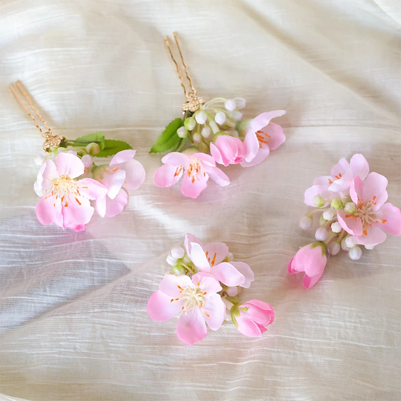 古风汉服花朵海棠花梨花发钗桃花仿真绢花发夹点缀发簪头饰配饰品
