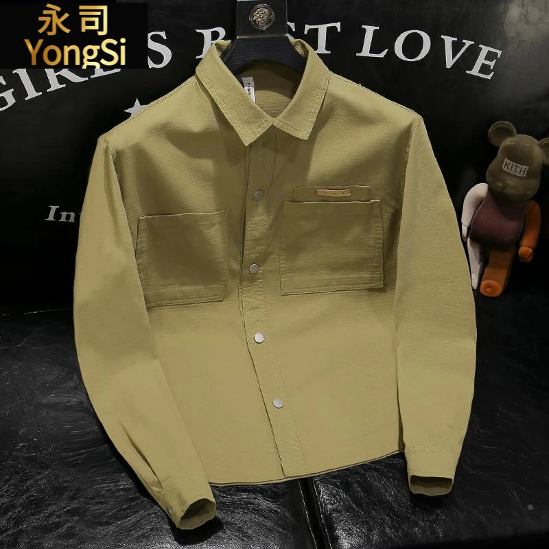 美式简约长袖衬衫男士春春秋2025新款青年翻领工装休闲衬衣外套男