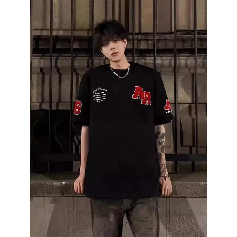 高街vibe刺绣设计短袖t恤男款夏季美式cleanfit穿搭半袖体恤上衣