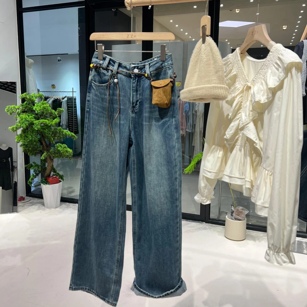 8439东大门新款港风磨毛设计显瘦两穿(可卷裤脚)窄版阔腿裤