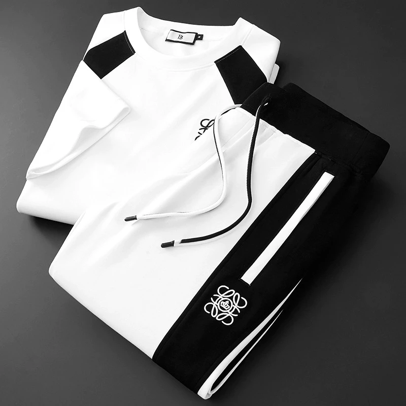 高端休闲运动套装男士莫代尔时尚修身夏季薄款短袖t恤卫裤两件套
