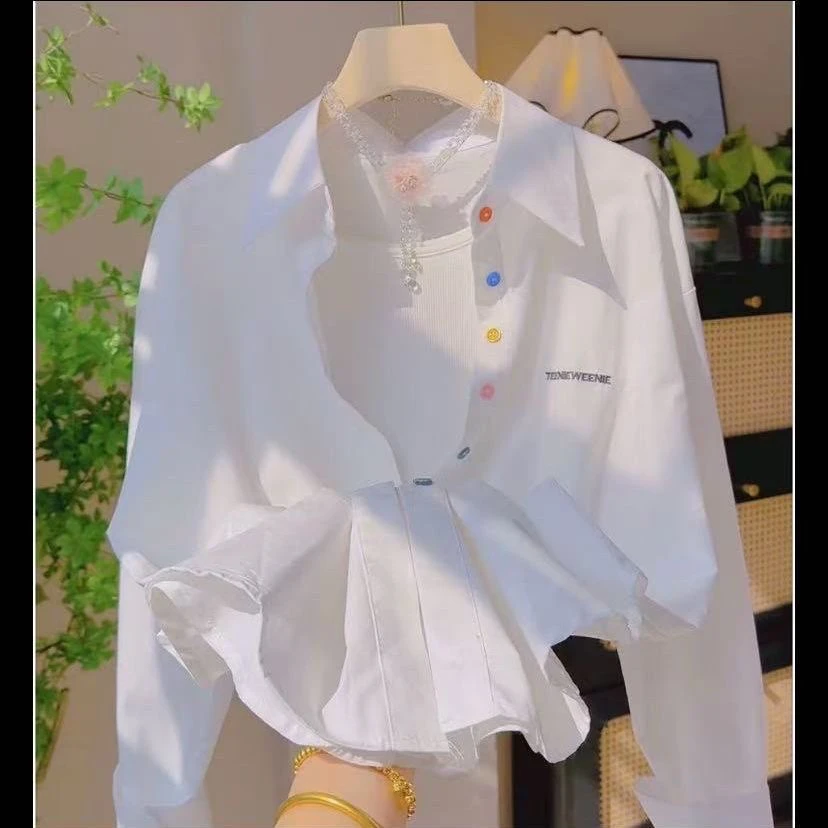 小个子洋气糖果色时尚衬衫外套女2025春秋新款翻领休闲长袖衬衫潮