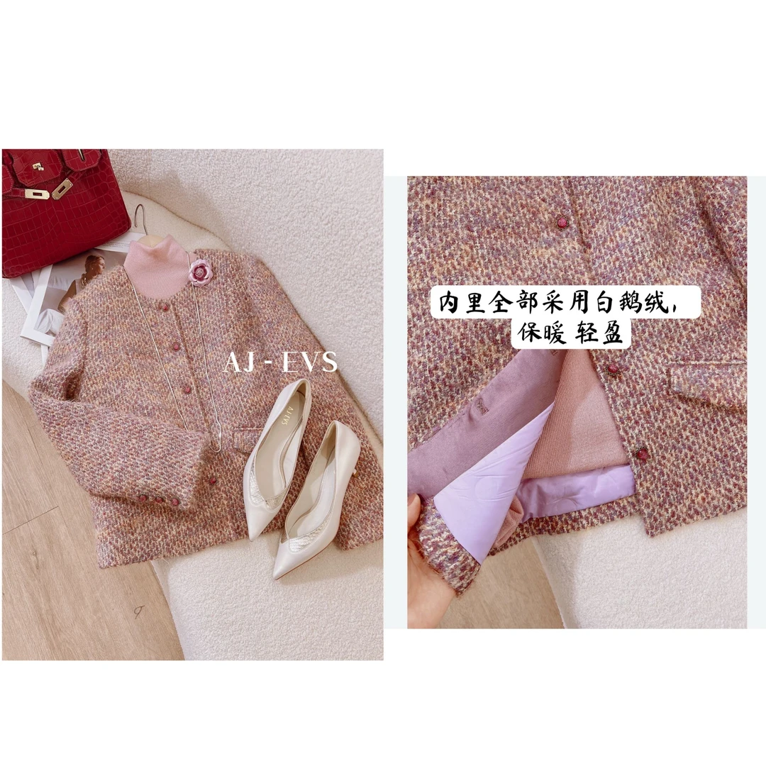 AJ-EVS【高雅入冬·加厚白鹅绒进口羊毛优雅冬季鹅绒服外套】