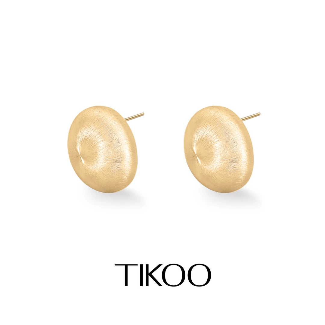 TIKOO 铜合金耳饰 圆球耳钉轻奢拉丝工艺金色高级小众百搭耳环