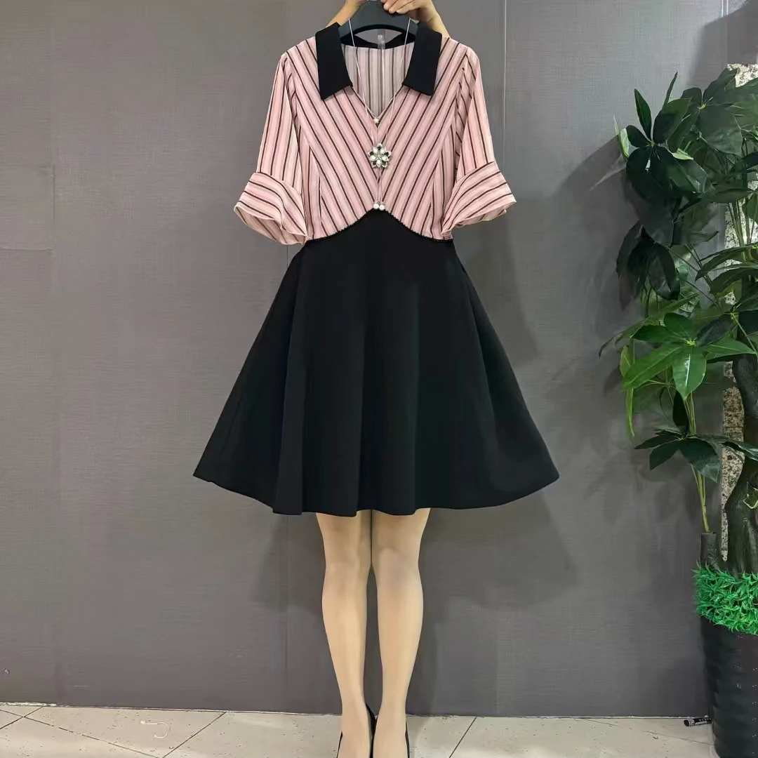 8030-2025年夏季新款时尚拼接撞色气质显瘦连衣裙