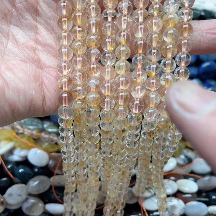 玛瑙/玉髓合金珠宝半成品一条6mm透体黄水晶
