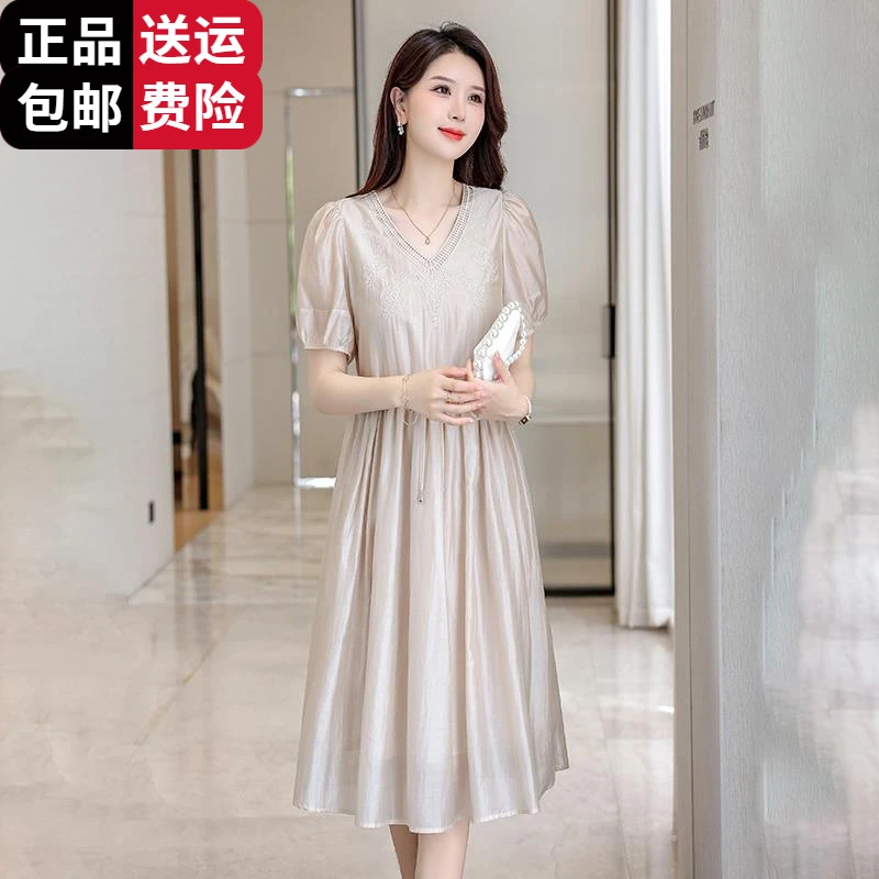 工厂直销百搭连衣裙气质夏季优雅高级感轻奢收腰冰丝法式赫本