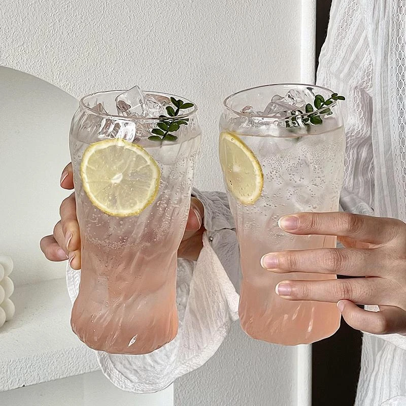 大容量果茶玻璃杯家用创意树纹轻奢高档透明喝水饮料精酿啤酒杯子