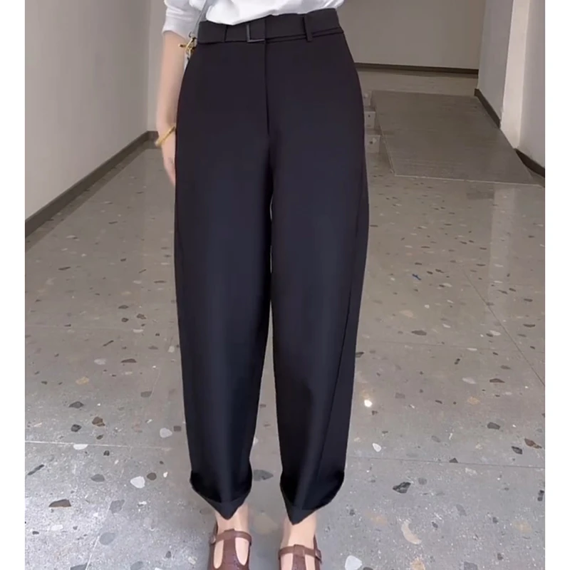 梨形显瘦大码九分西装裤松紧腰哈伦裤休闲裤子女2025年春夏季新款