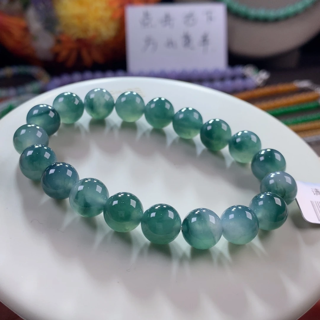 翡翠手链未镶嵌冰胶蓝水飘花手串卡10