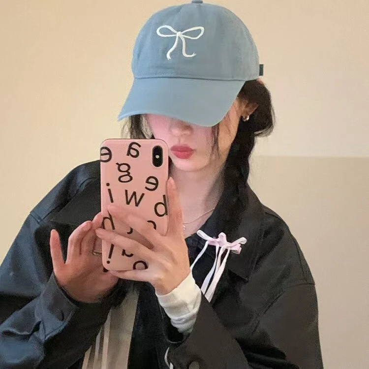 新款ins风棒球帽女生蝴蝶结甜美可爱浪漫粉色帽子百搭软顶鸭舌帽