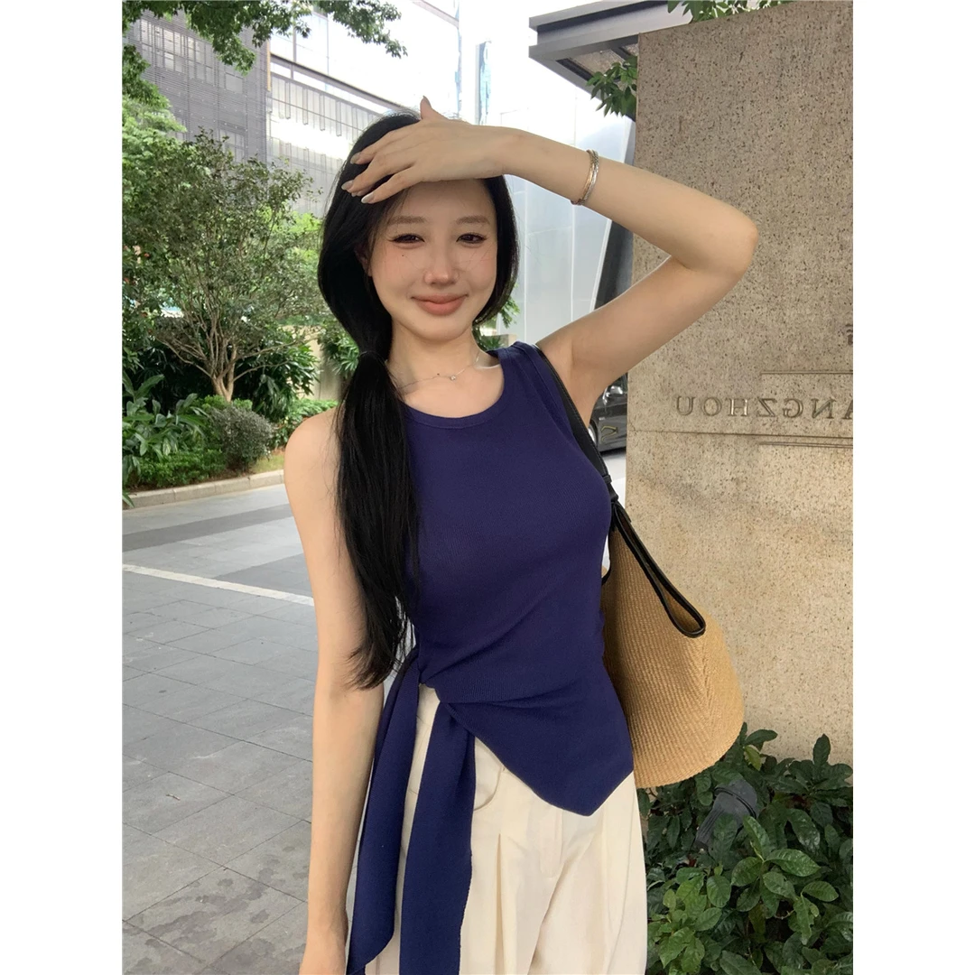 轻奢夏日纸片人韩系高级感收腰无袖背心针织衫女网红款