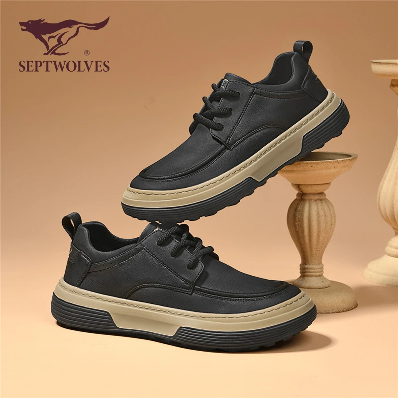 七匹狼男鞋秋季复古男士百搭简约时尚厚底橡胶防水工装休闲板鞋