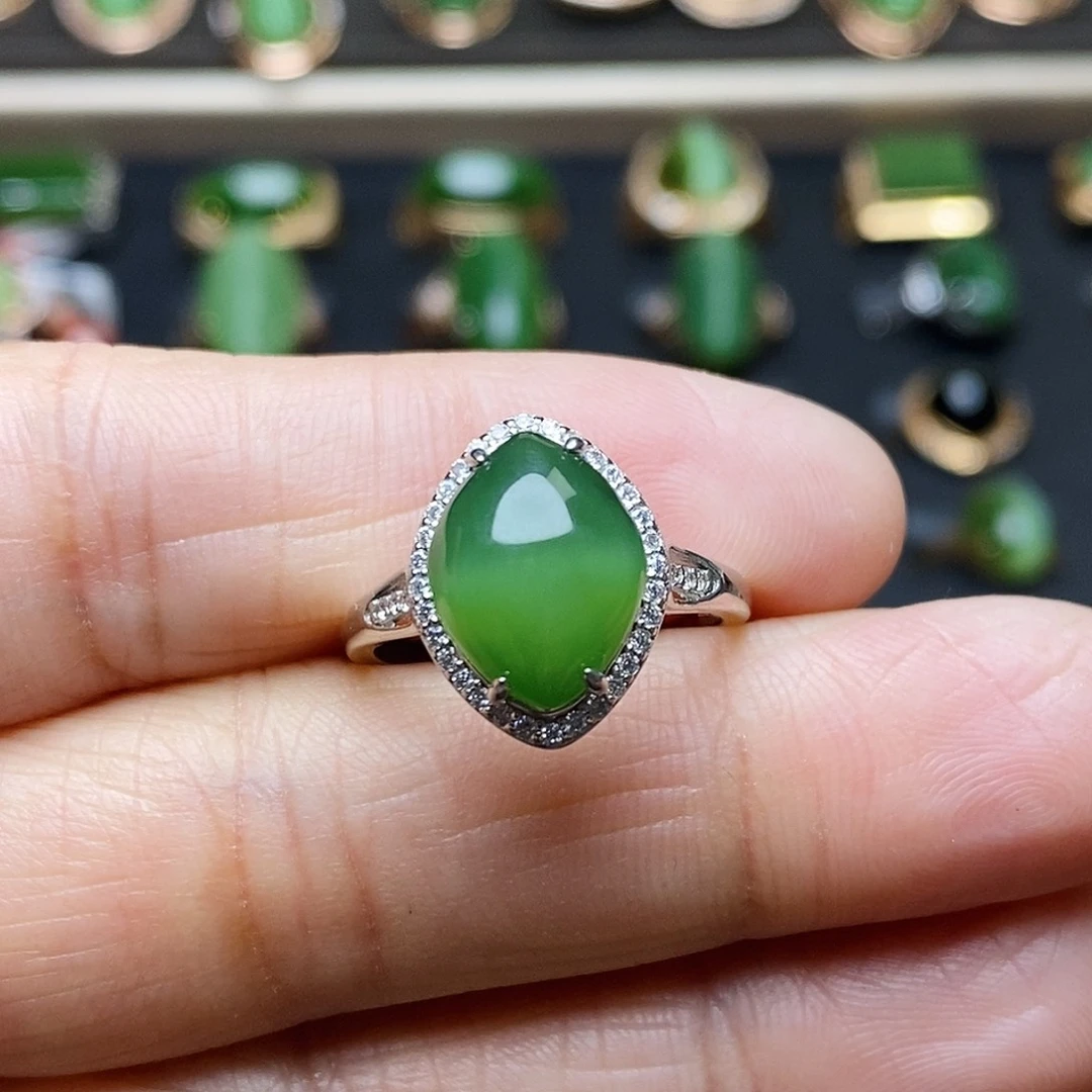 和田玉（碧玉）戒指银S925镶嵌