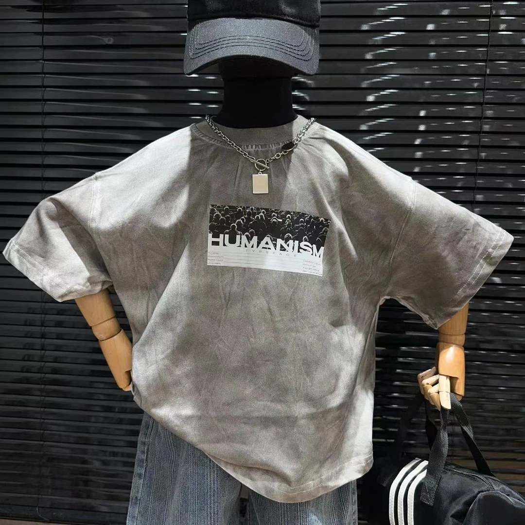 春季新款薄款晕染设计风短袖-0687