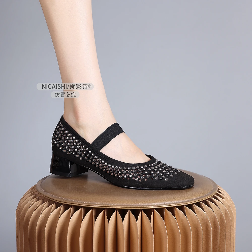 2025年新款温柔单鞋粗跟尖头中跟气质名媛配裙子法式淑女鞋1382