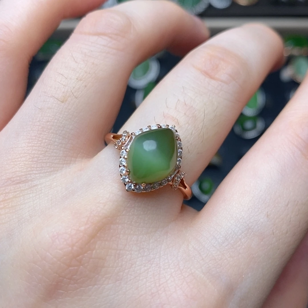 和田玉（碧玉）银S925镶嵌吊坠(不含链)戒指