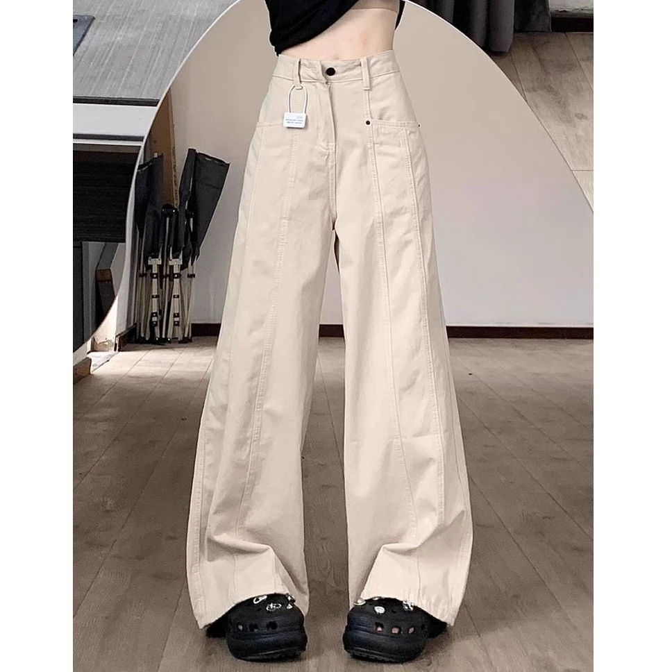 美式工装牛仔裤女2025春季新款高腰宽松显瘦垂感阔腿休闲拖地裤子