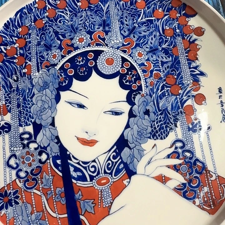 手绘茶盘花旦釉下五彩