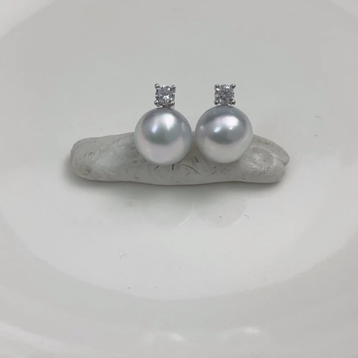 海水珍珠耳饰银S925镶嵌澳白王妃耳饰10-11mm