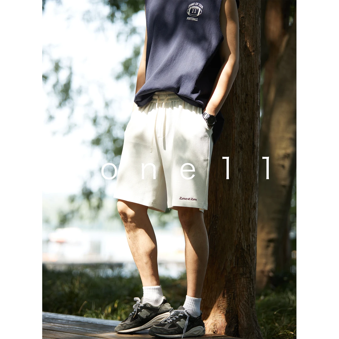 Zone11夏2025「」华夫格短裤直筒休闲微弹五分日系休闲宽松ZDK043