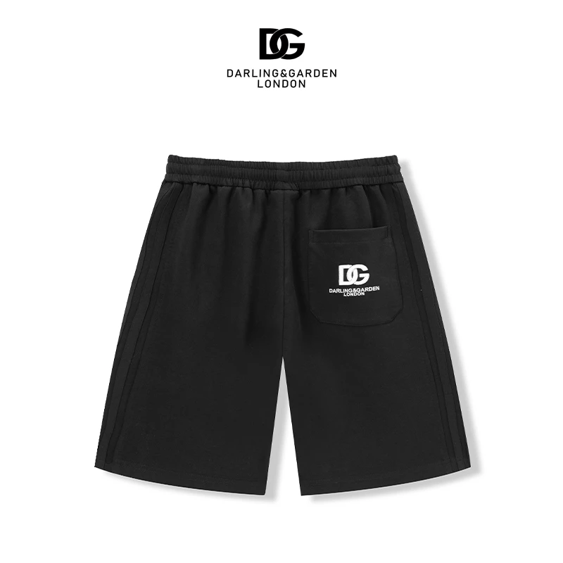 DG品牌男士休闲裤夏季百搭男裤简约透气舒适男微弹短裤刺绣针织裤