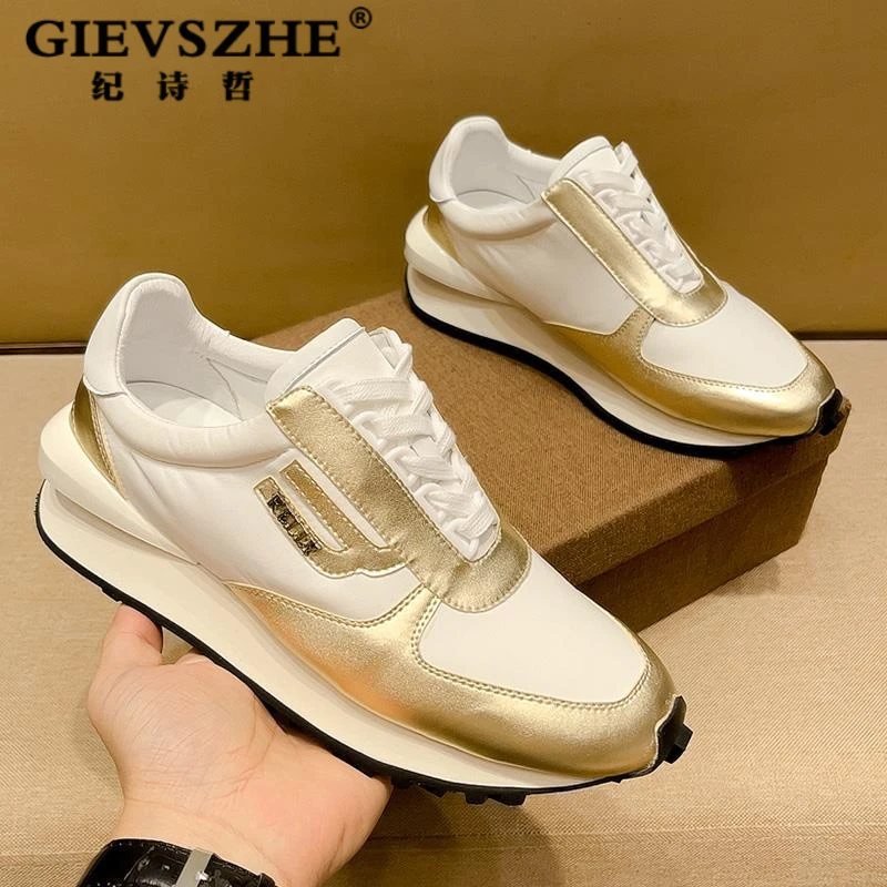 纪诗哲奢华金边白色老爹鞋男设计感超火潮流厚底秋季厚底增高老爹