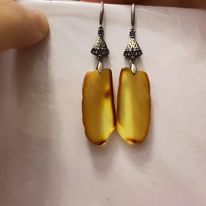 蜜蜡银S925镶嵌耳饰蜜蜡