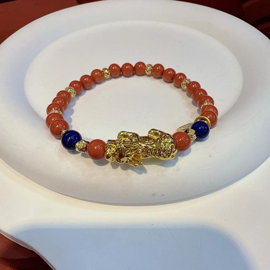 含辰砂工艺品6mm朱砂貔貅手串HE00382