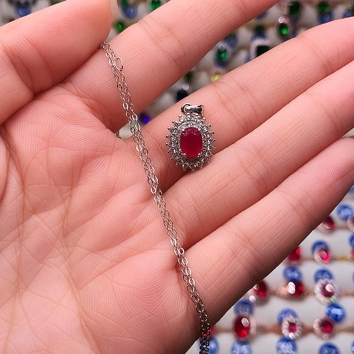 红宝石吊坠(赠链)银S925镶嵌11