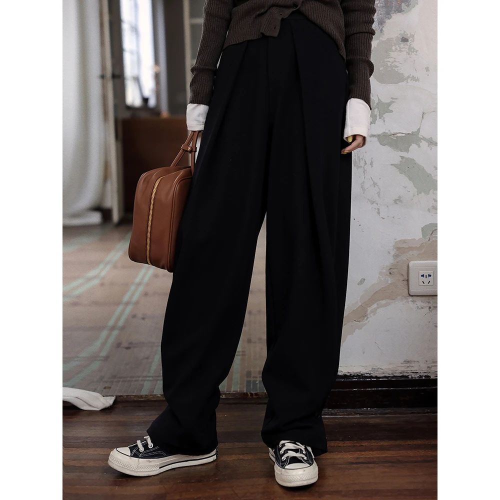 张贝贝ibell新款显瘦宽松垂感休闲阔腿裤女秋小众时尚设计感西裤