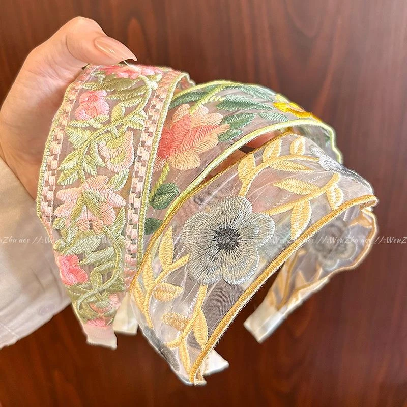 新中式刺绣花朵发箍女2025新款高级感精致民族风碎发头饰发卡头箍