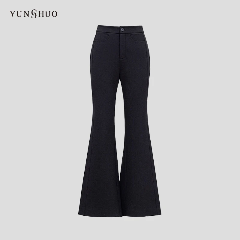 YUNSHUO 新款喇叭裤女秋冬高腰修身显瘦休闲裤微喇裤子198013