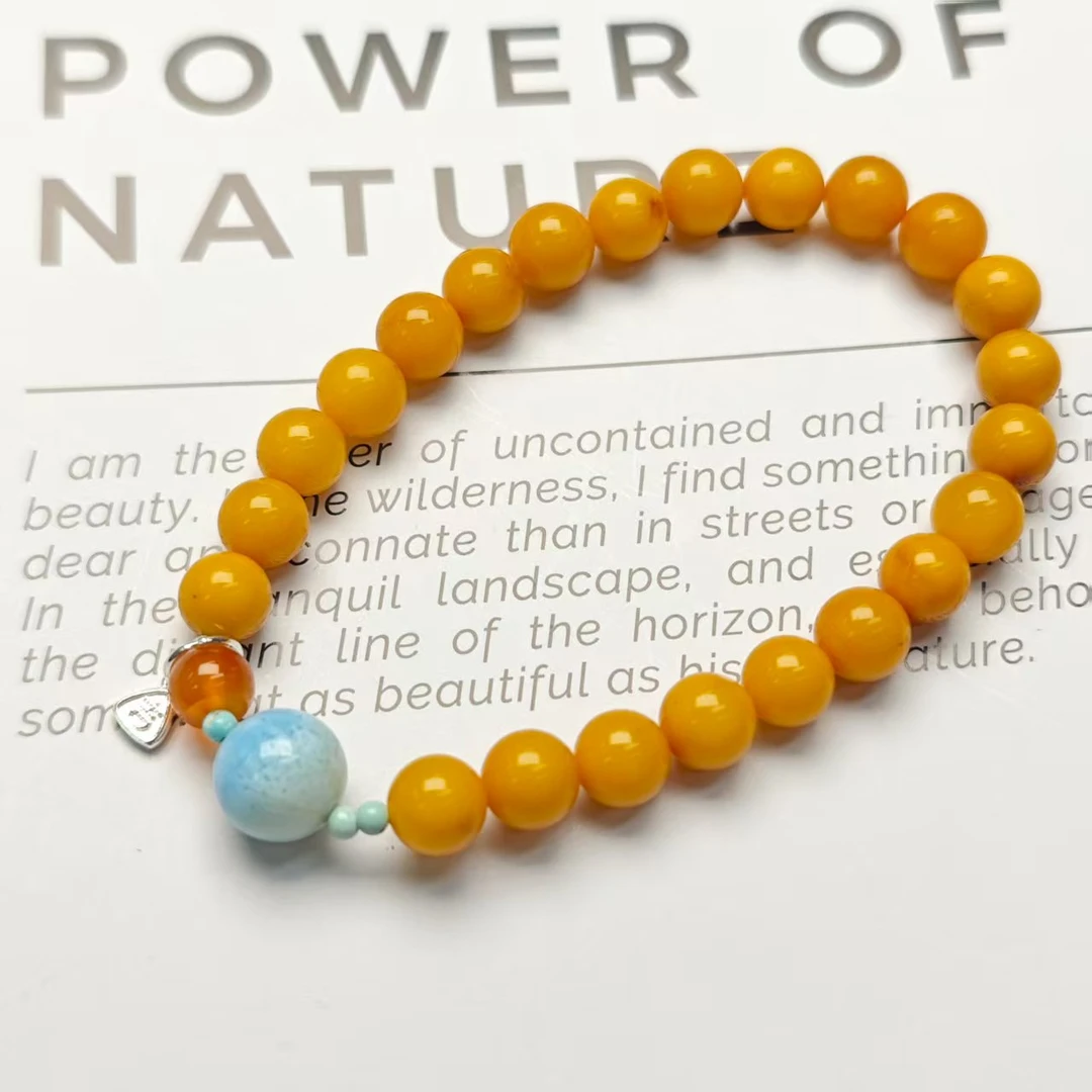 【阳光热辣辣】蜜蜡海纹石顶珠手链7/9(多样发其一) XF244